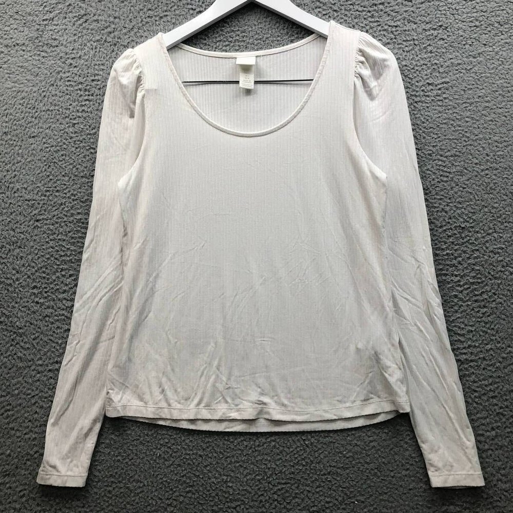 T-Shirt Women's Large L Long Sleeve Round Neck White